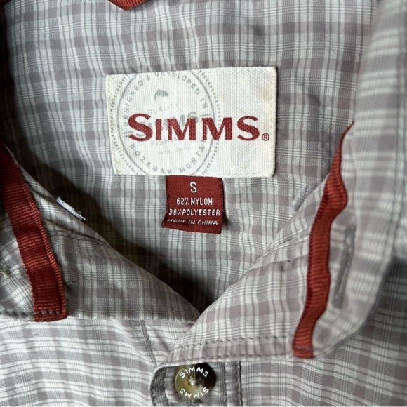 Simms Shirt Tan Plaid Checkered Button Down Fishing Outdoors Plaid Hiking Small - Picture 5 of 10
